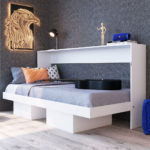 cama de solteiro articulavel com estante branca aberta lilies moveis