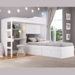 quarto juvenil com cama alta e escrivaninha branco lilies moveis