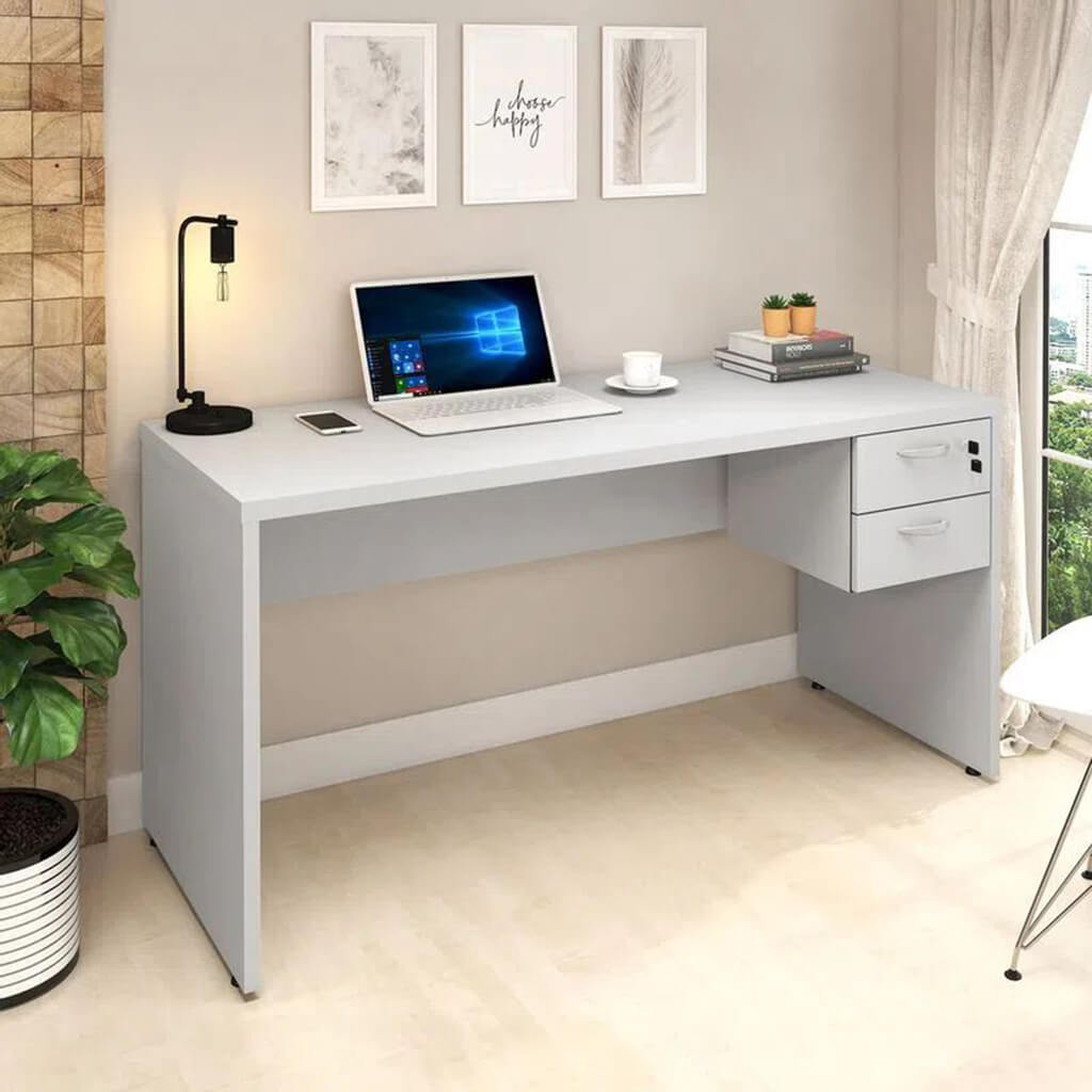 Mesa Para Computador Com 2 Gavetas 150cm Branca Lilies Moveis