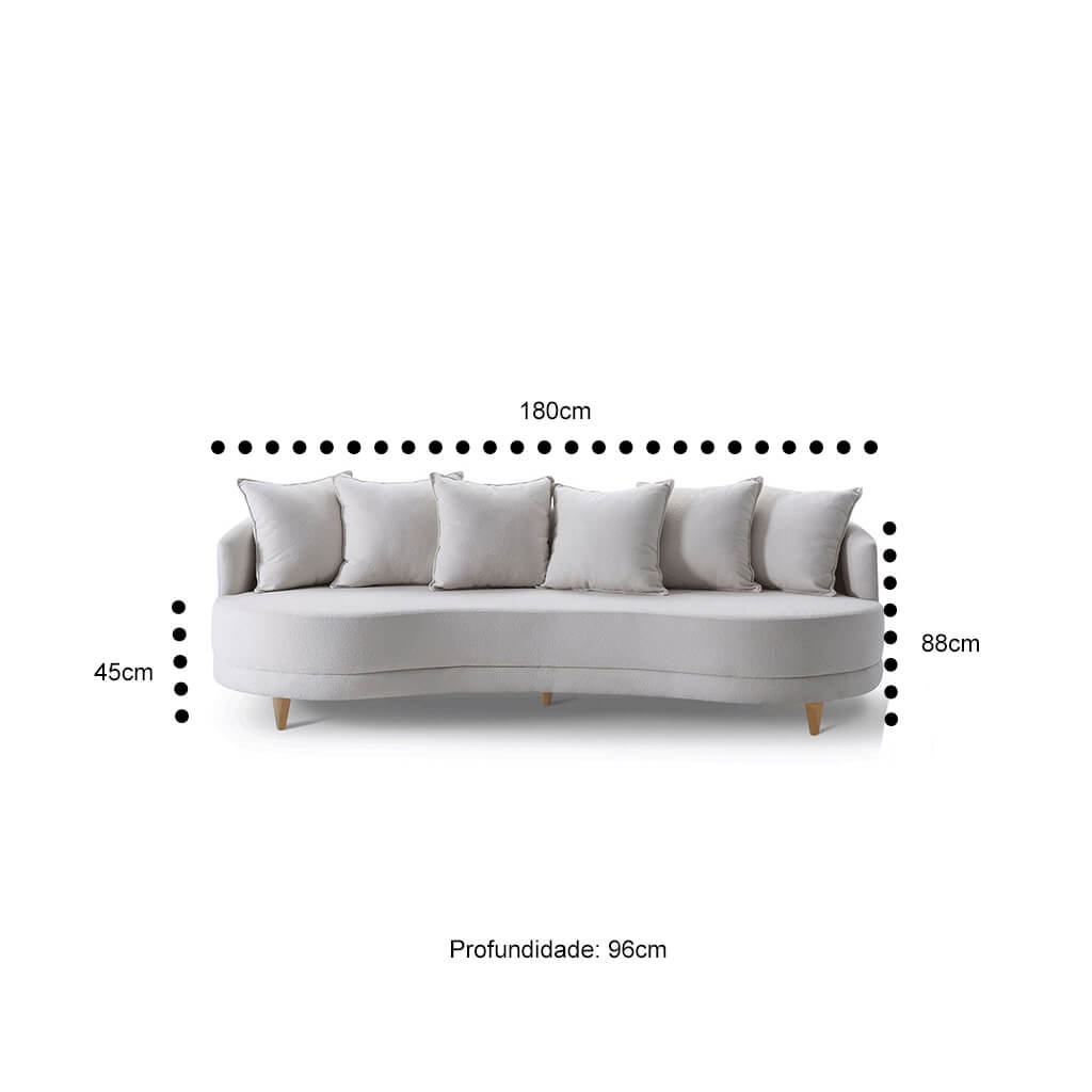 Sofa Classico Com Pes Amadeirados 180cm Branco Lilies Moveis