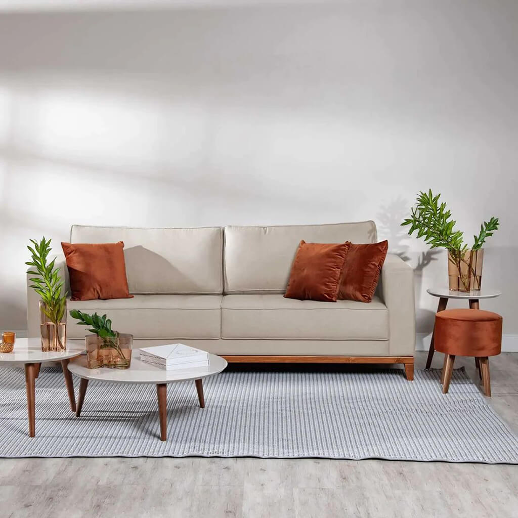 Sofa Fixo Clean Com 230cm Bege Lilies Moveis