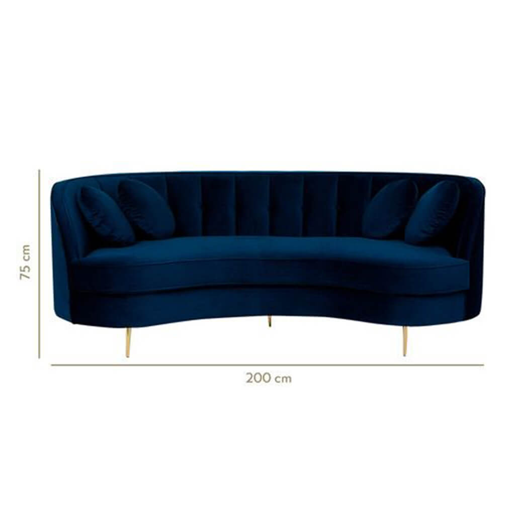 Sofa Retro 200cm Veludo Azul Marinho Medidas Lilies Moveis