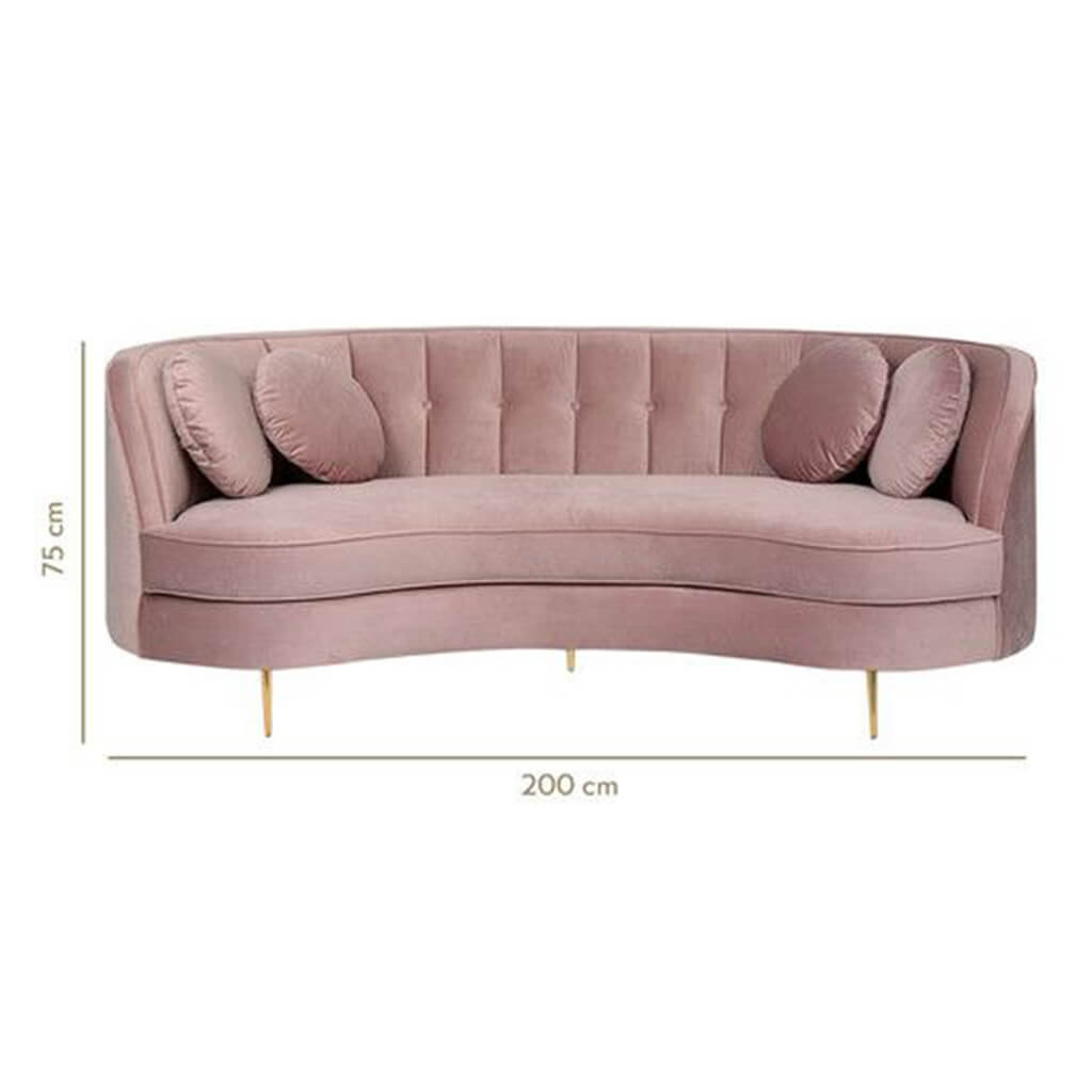 Sofa Retro 200cm Veludo Rosa Medidas Lilies Moveis