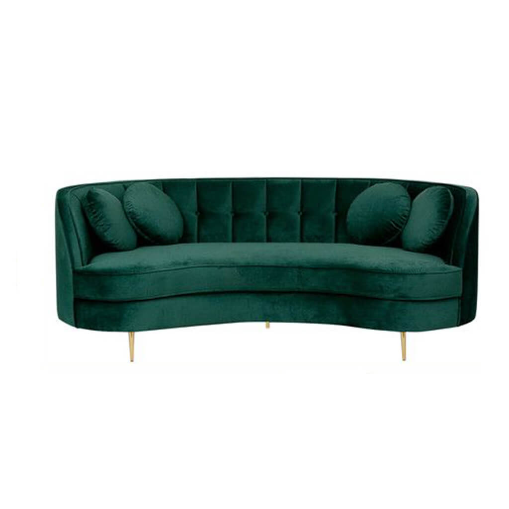 Sofa Retro 200cm Veludo Verde Esmeralda Lilies Moveis