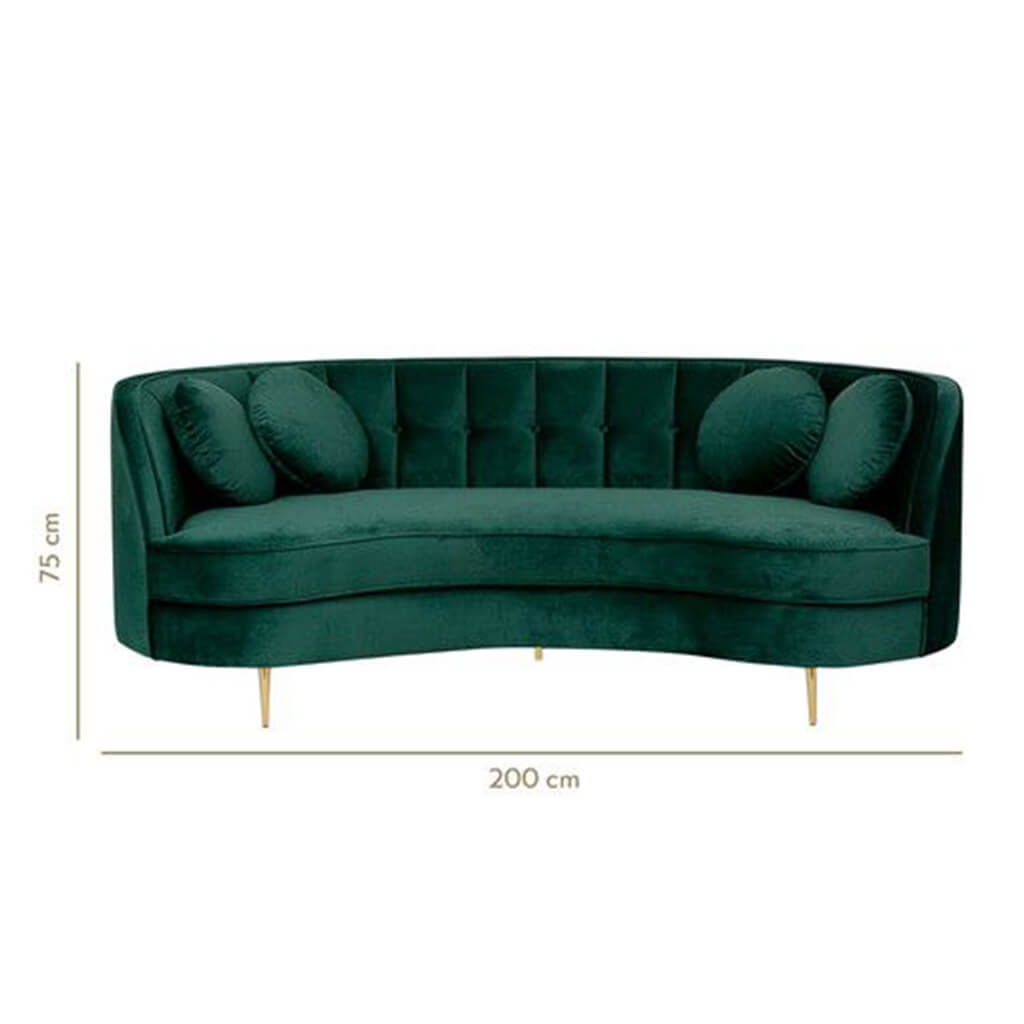 Sofa Retro 200cm Veludo Verde Esmeralda Medidas Lilies Moveis