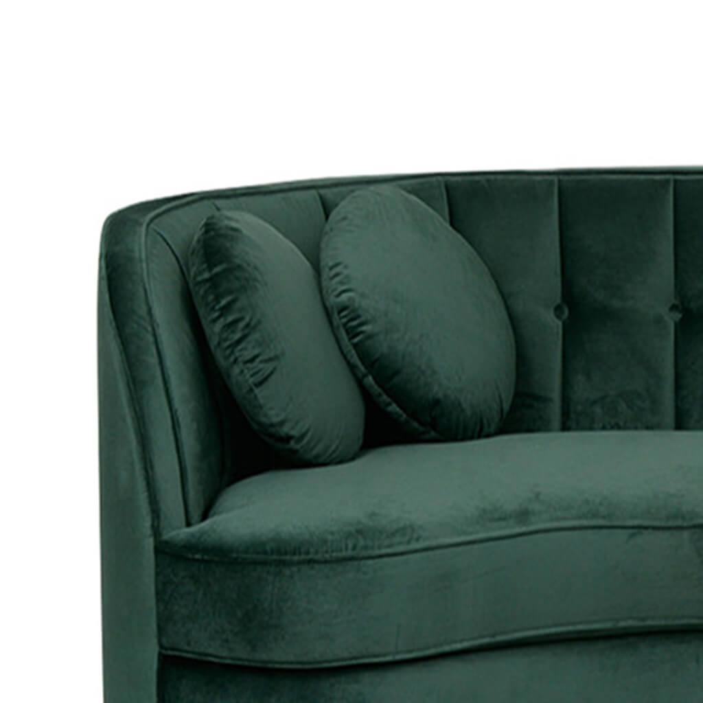 Sofa Retro 200cm Veludo Verde Esmeralda detalhes Lilies Moveis