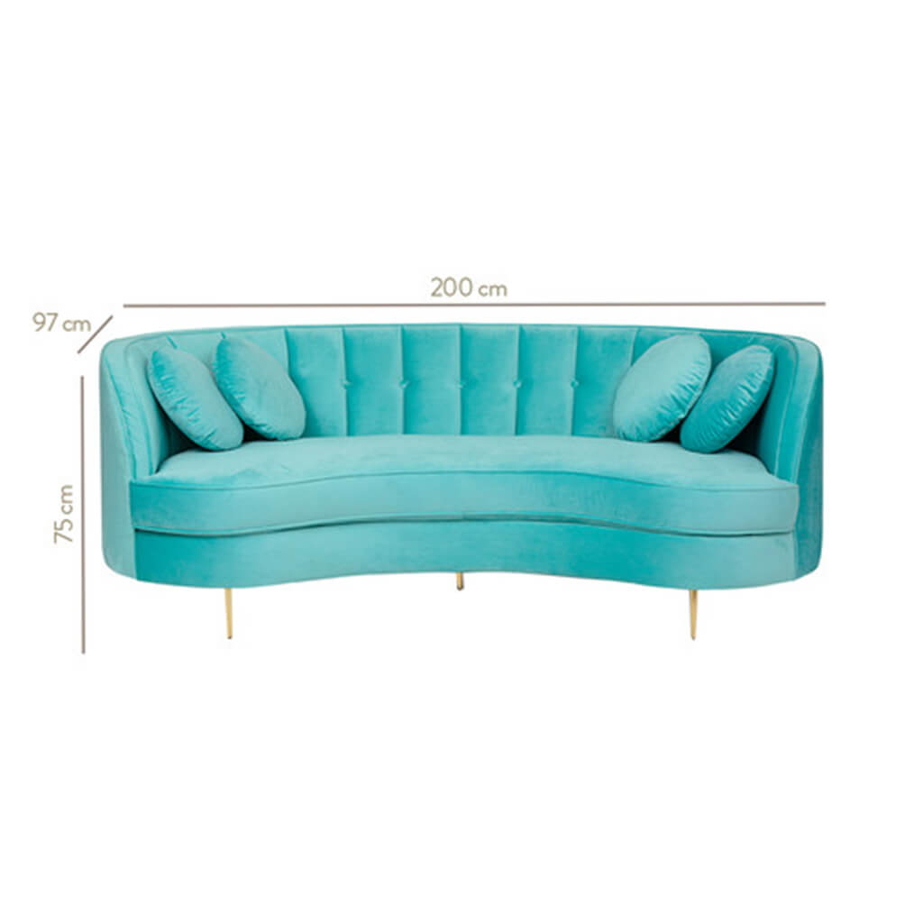 Sofa Retro 200cm Veludo Verde Tiffany Medidas Lilies Moveis
